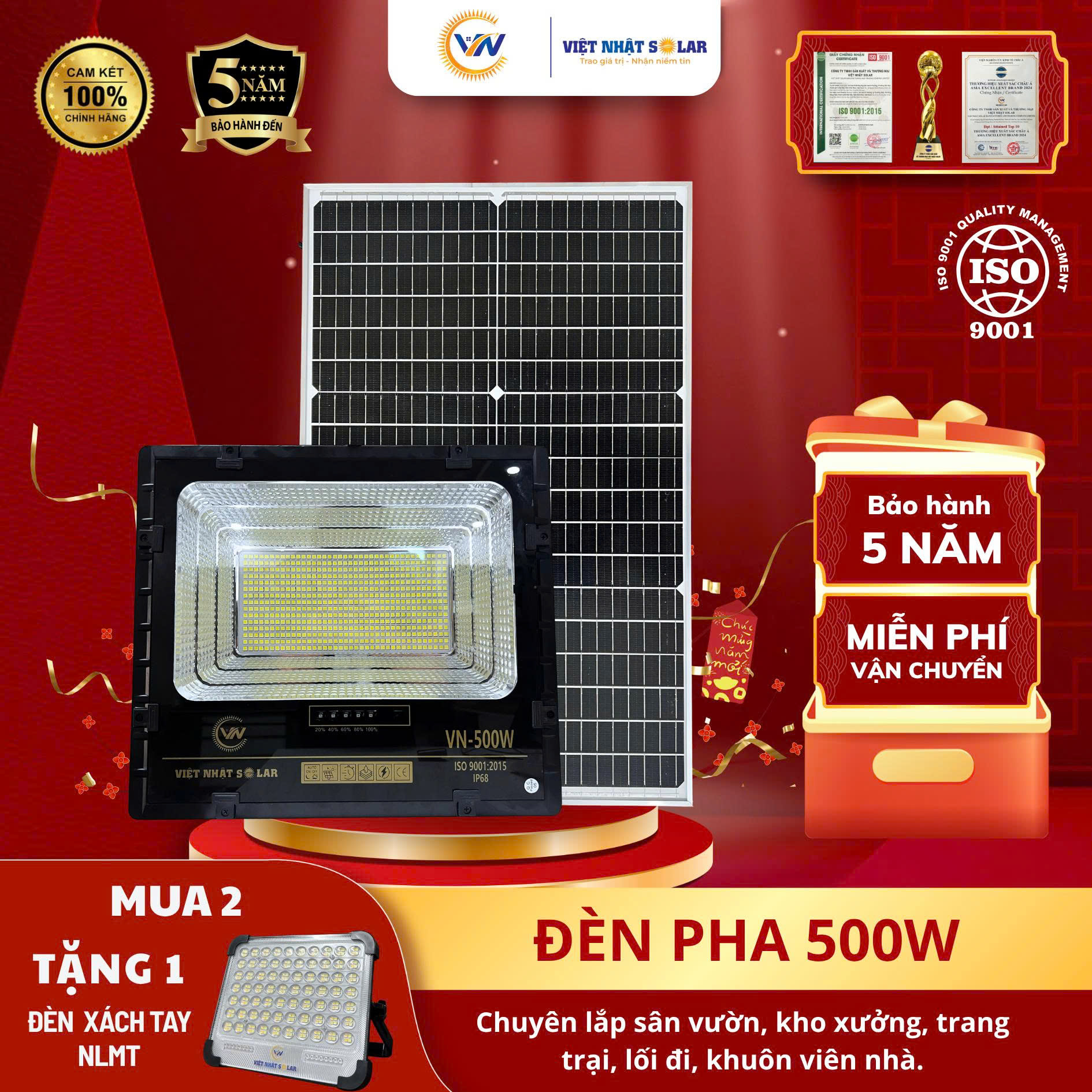 Đèn Năng Lượng Mặt Trời Tại Phú Thọ 2026 16 Đèn Pha LED 500W
