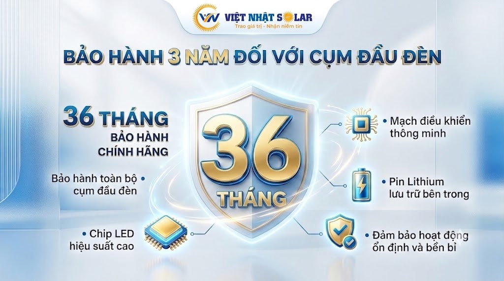 Chính Sách Bảo Hành Việt Nhật Solar: Cam Kết Lỗi 1 Đổi 1, Bảo Hành Lên Đến 5 Năm 7 Bảo hành 3 NĂM đối với Cụm Đầu Đèn