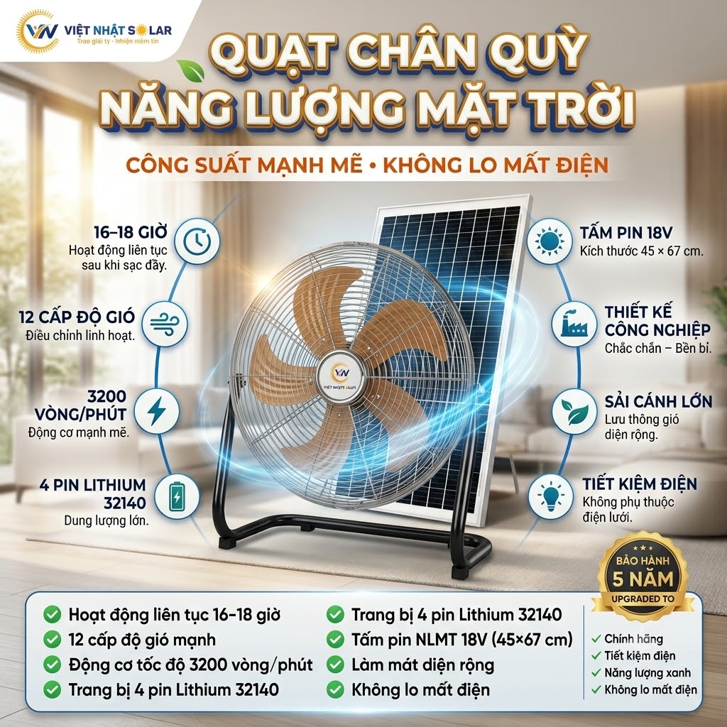 Quạt Tích Điện Và Quạt Năng Lượng Mặt Trời Khác Nhau Thế Nào? 6 Quạt Chân Qùy Năng Lượng Mặt Trời