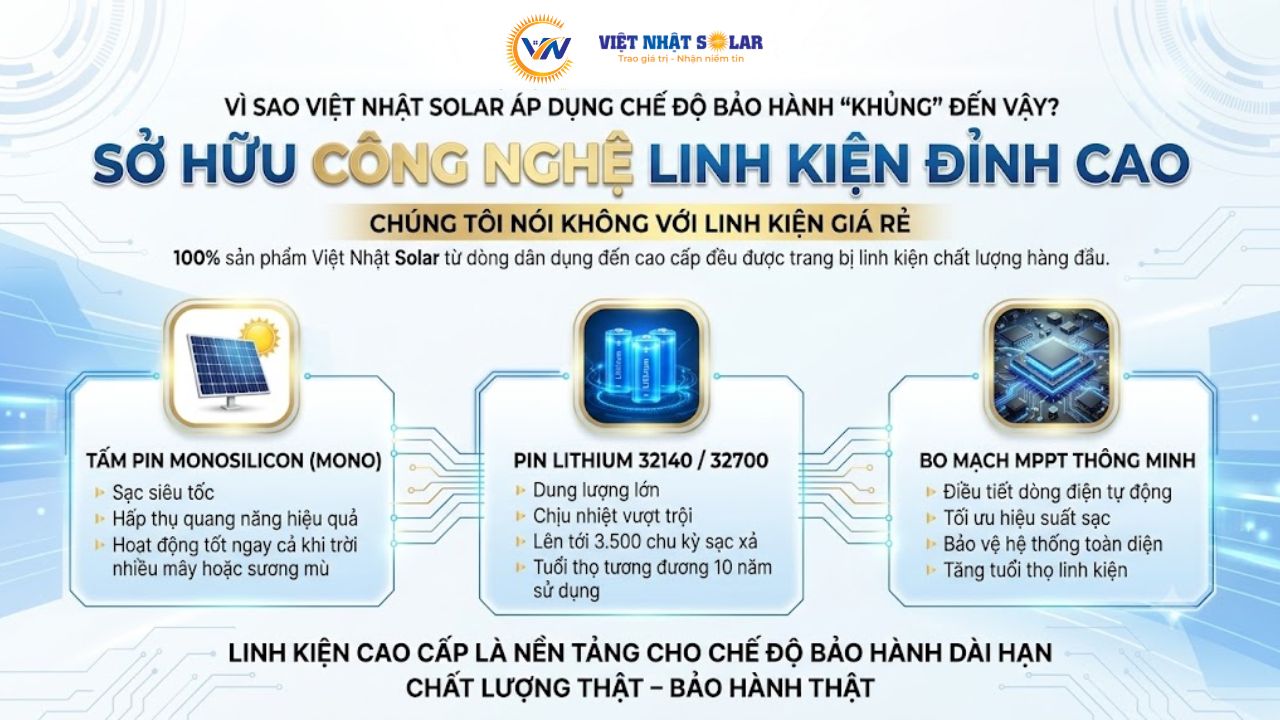Chính Sách Bảo Hành Việt Nhật Solar: Cam Kết Lỗi 1 Đổi 1, Bảo Hành Lên Đến 5 Năm 9 Sở hữu công nghệ linh kiện đỉnh cao