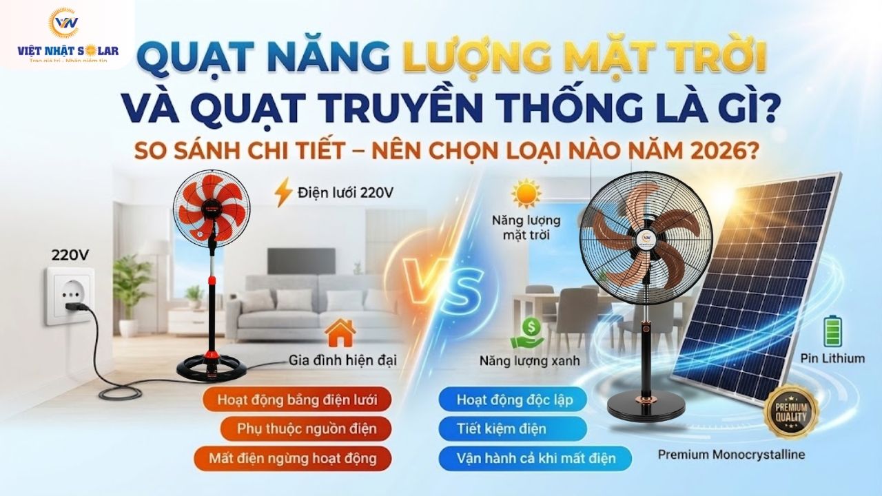 Quạt Năng Lượng Mặt Trời Có Gì Đặc Biệt So Với Quạt Truyền Thống 2026? 5 Quạt Năng Lượng Mặt Trời Có Gì Đặc Biệt So Với Quạt Truyền Thống?